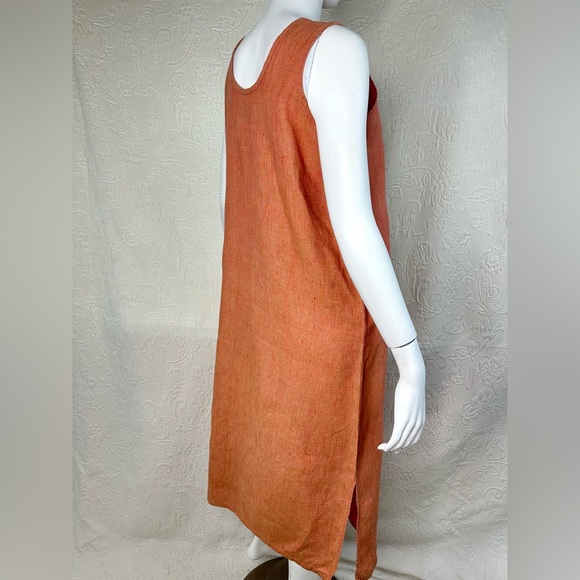 Flax by Jeanne Engelhart VTG Linen Sleeveless Midi Maxi Tank Dress Coral Orange - Picture 6 of 11